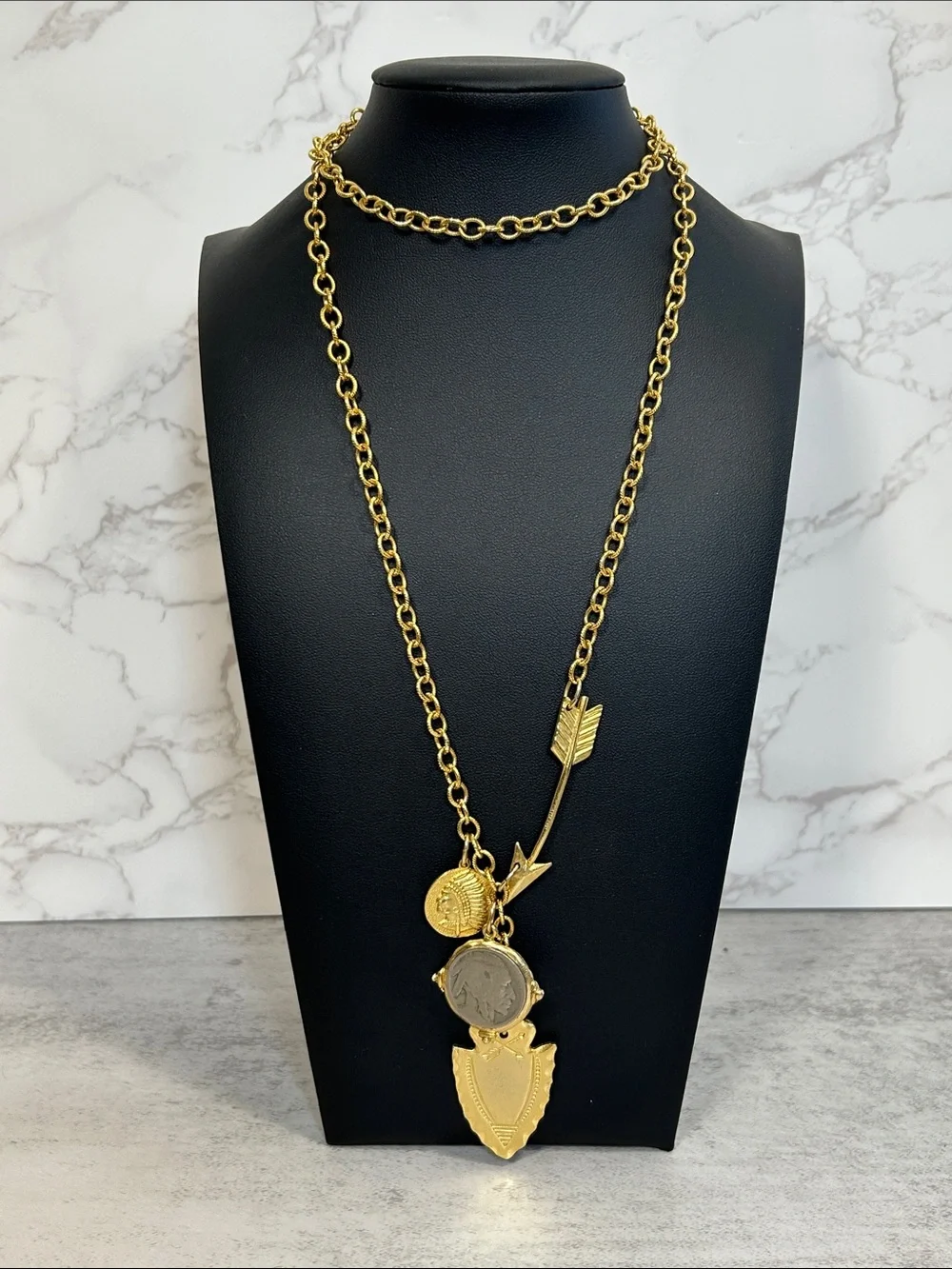 Susan Shaw Gold Charm Medallion Long Necklace - Women Jewelry